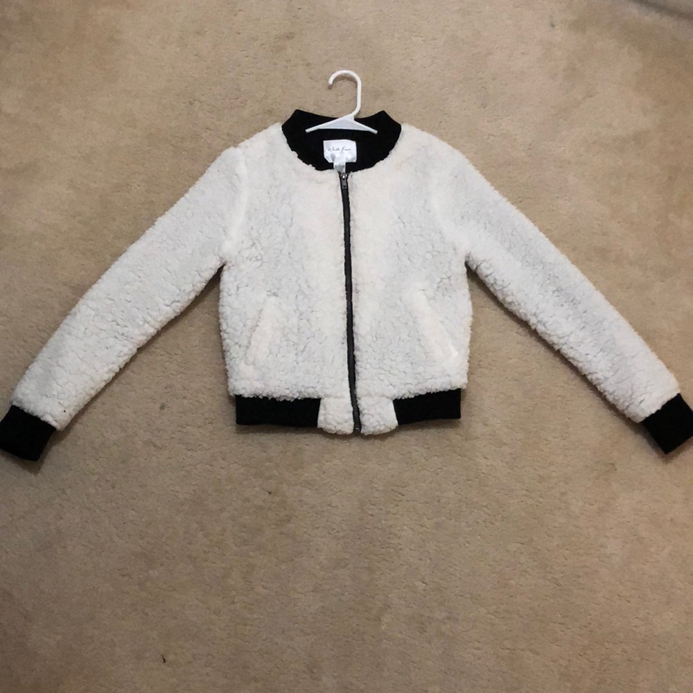Fuzzy White Bomber Style Jacket